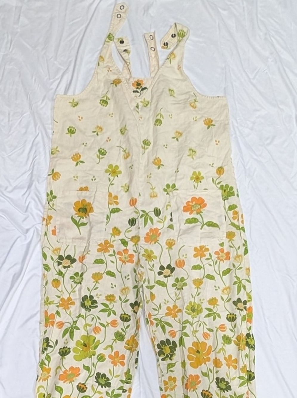 Gudrun Sjoden Cream Colored Cotton Overalls with Orange & Green Floral Print